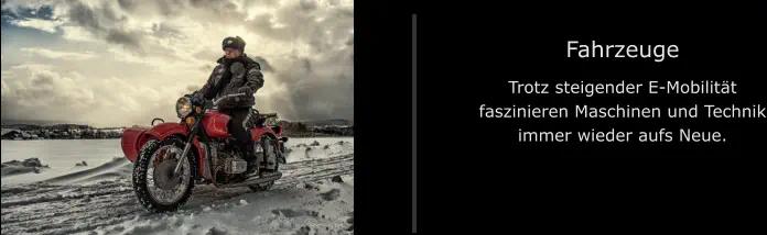 Fahrzeuge Trotz steigender E-Mobilität faszinieren Maschinen und Technik immer wieder aufs Neue.